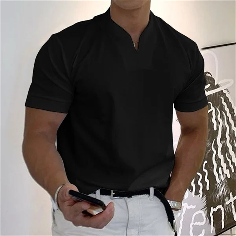 ¡50 % DE DESCUENTO AHORA! | Camiseta de hombre de manga corta con cuello en V, estilo business, confeccionada en una mezcla de algodón transpirable, corte clásico