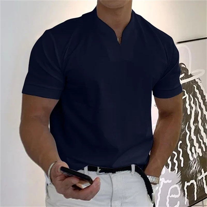 ¡50 % DE DESCUENTO AHORA! | Camiseta de hombre de manga corta con cuello en V, estilo business, confeccionada en una mezcla de algodón transpirable, corte clásico