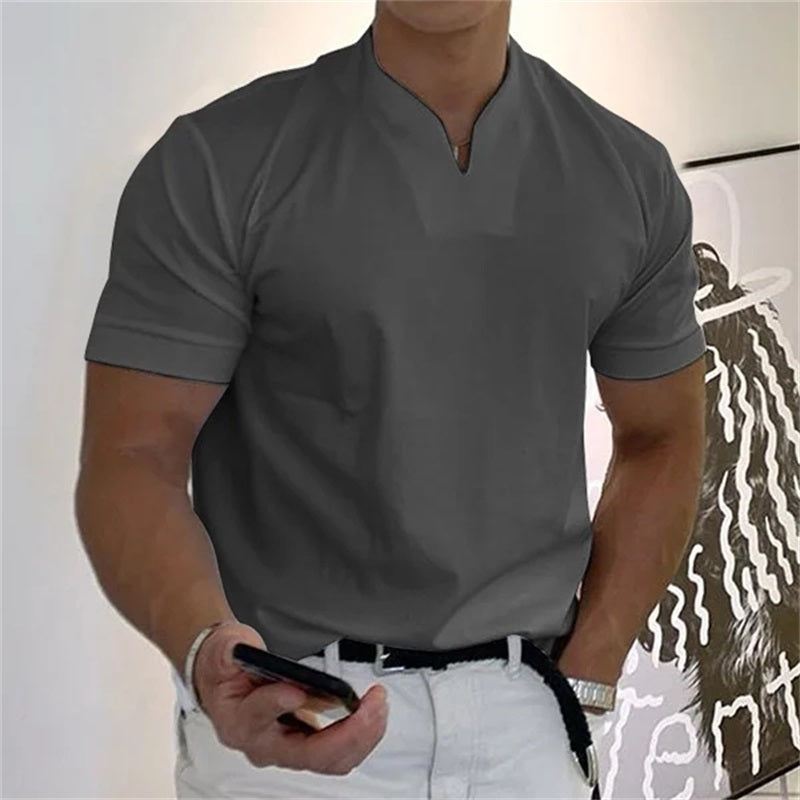 ¡50 % DE DESCUENTO AHORA! | Camiseta de hombre de manga corta con cuello en V, estilo business, confeccionada en una mezcla de algodón transpirable, corte clásico