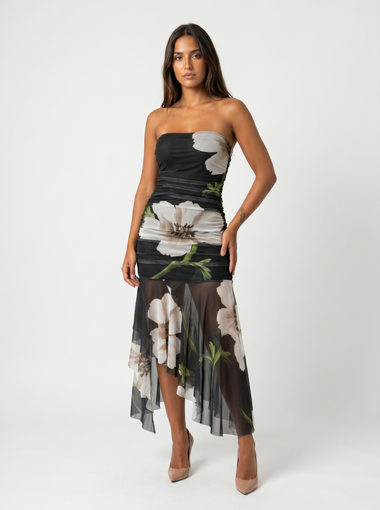 Gisel | Vestido negro con estampado floral