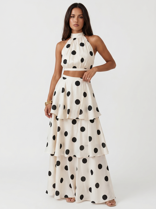 Marilyn | Conjunto top y falda larga de lunares
