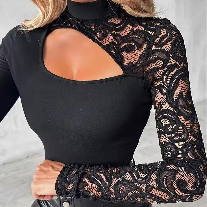 Bianca | Top de mujer con mangas asimétricas de encaje calado