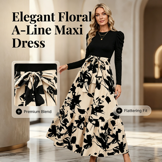 Vestido Emilia | largo de manga larga con corte en A y estampado floral para mujer